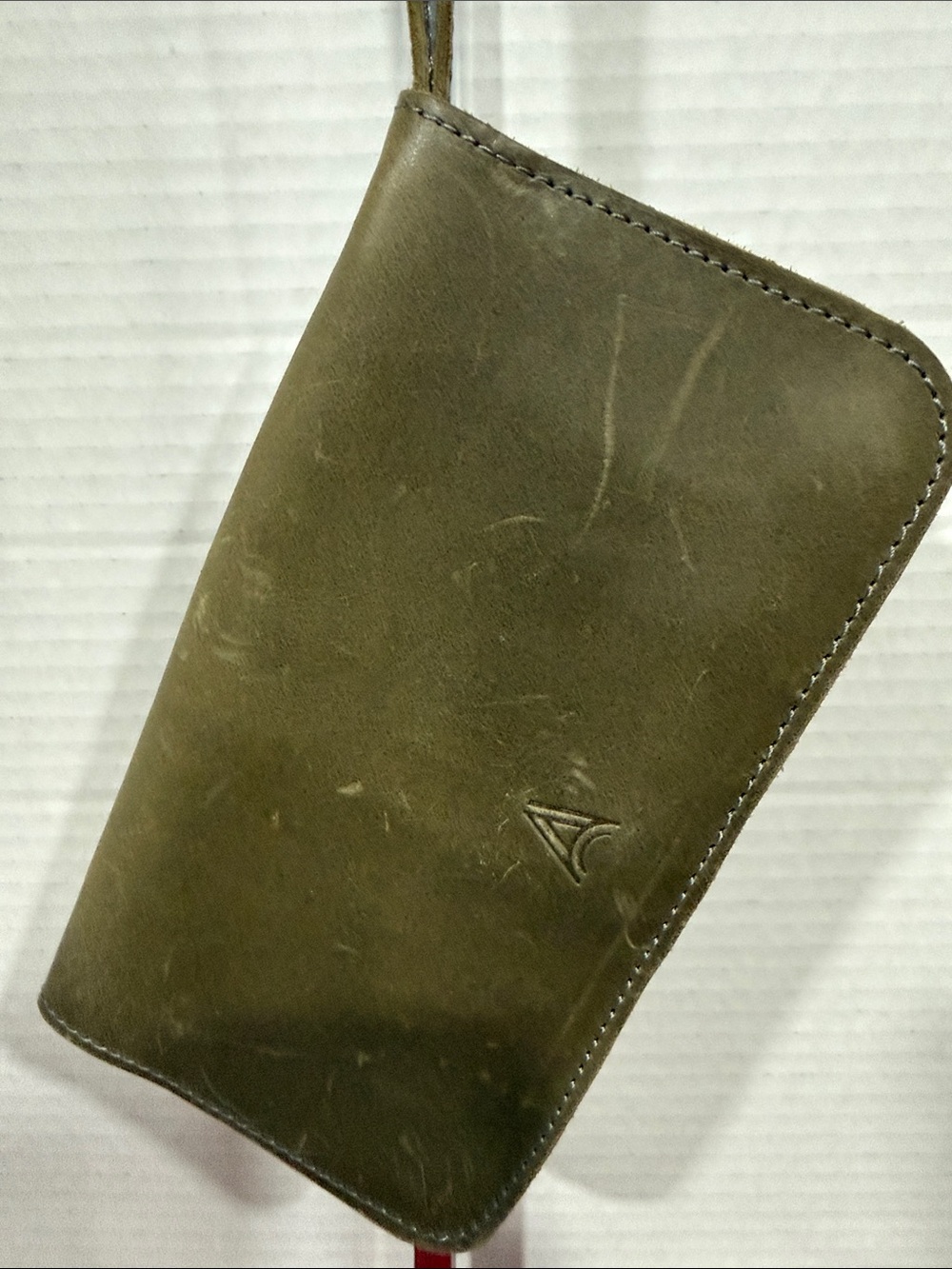 ABLE Distressed Leather Olive Green Clutch Wallet Wristlet Handmade Ethiopia